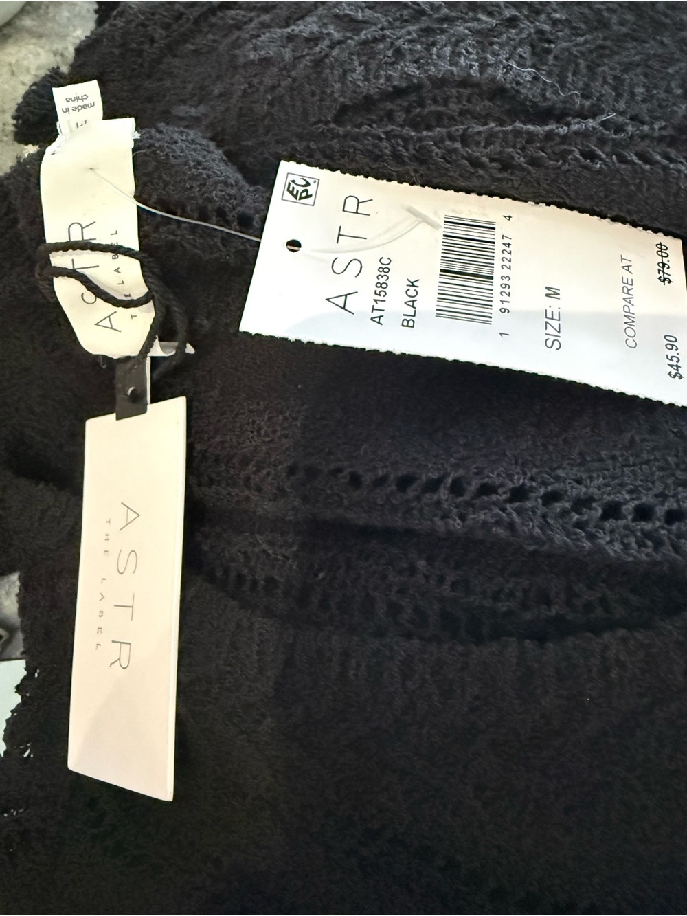 Astr Black Open-Knit Pullover Sweater